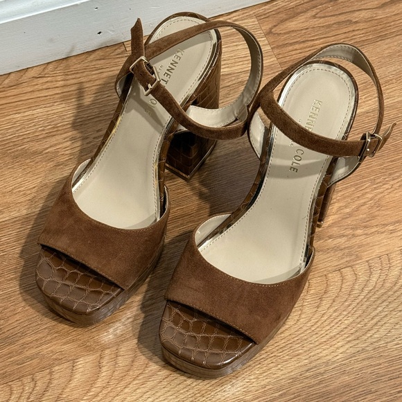 Kenneth Cole Brown Suede Heeled Sandals - Picture 1 of 7